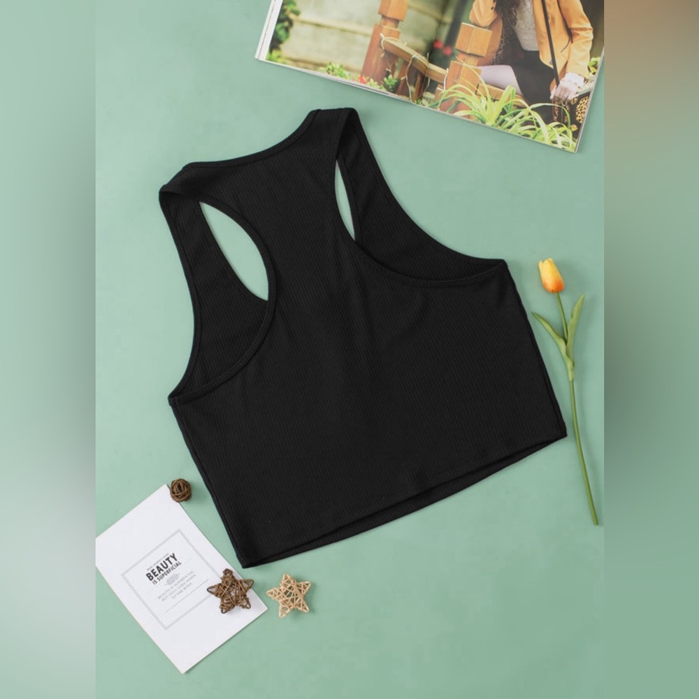 Zipper Front Racerback Ribbed Tank Top - Picture 6 of 8